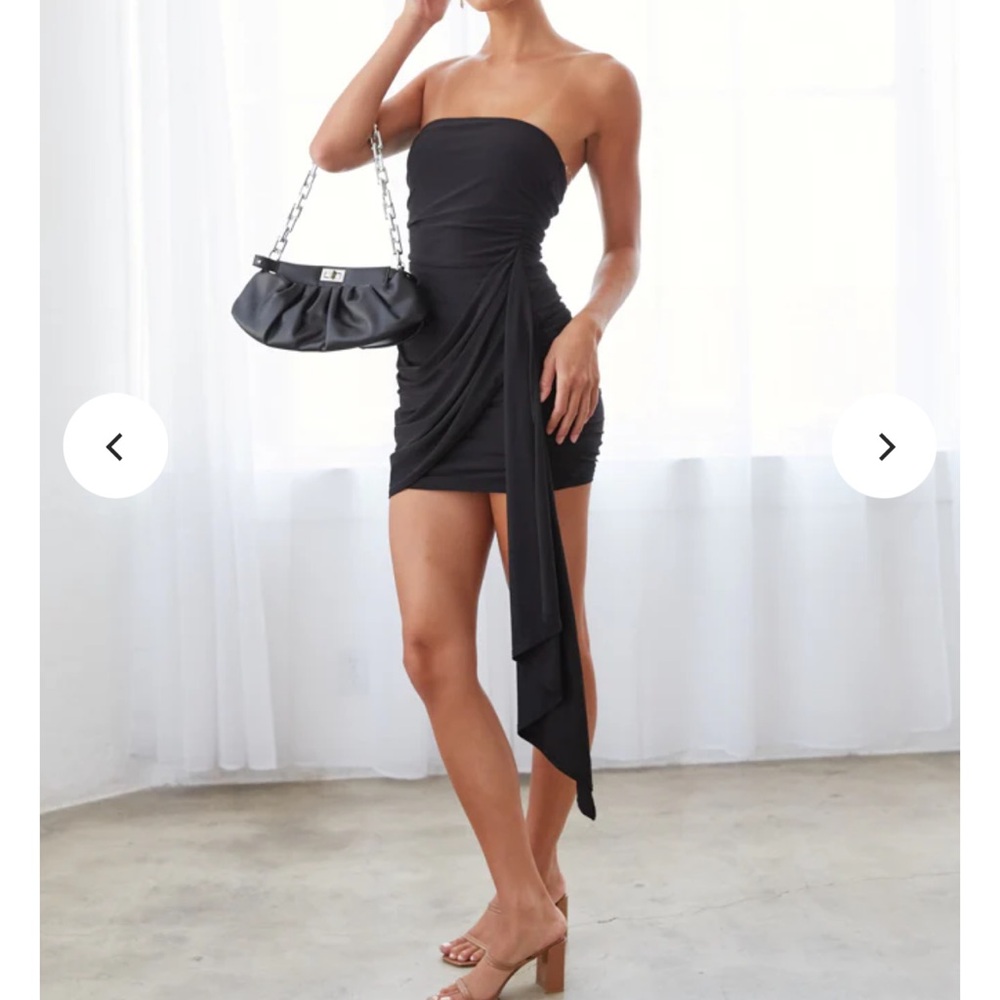 Black Asymmetrical Strapless Bodycon Dress